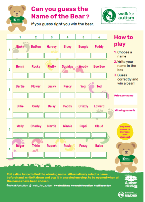 Name the Bear Fundraising Sheet