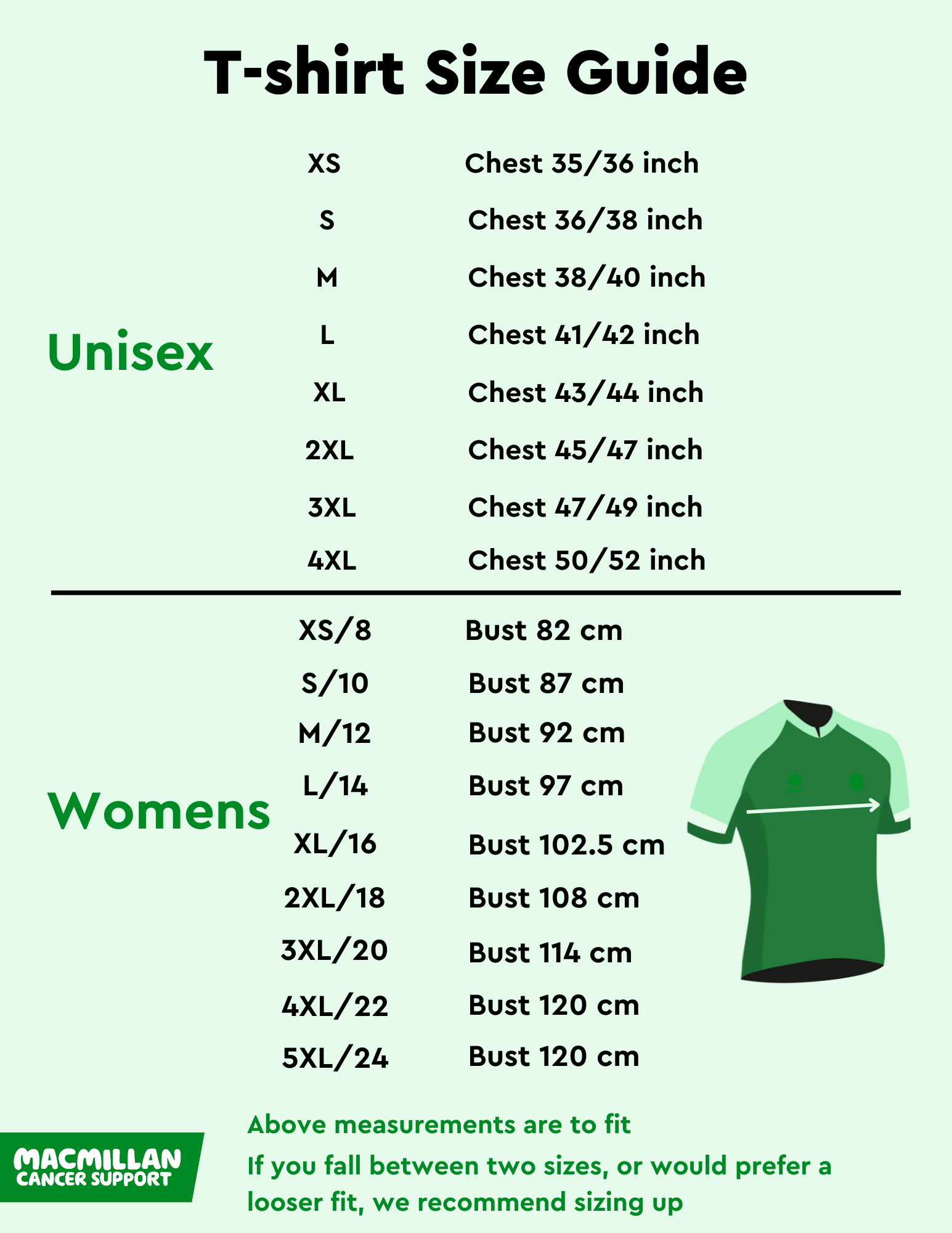 Adult Tshirt Size Guide