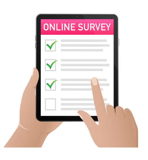 Hands hold an iPad with an online survey Hands hold an iPad with an online survey