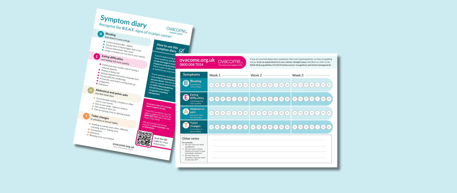A preview of the symptom diary pages