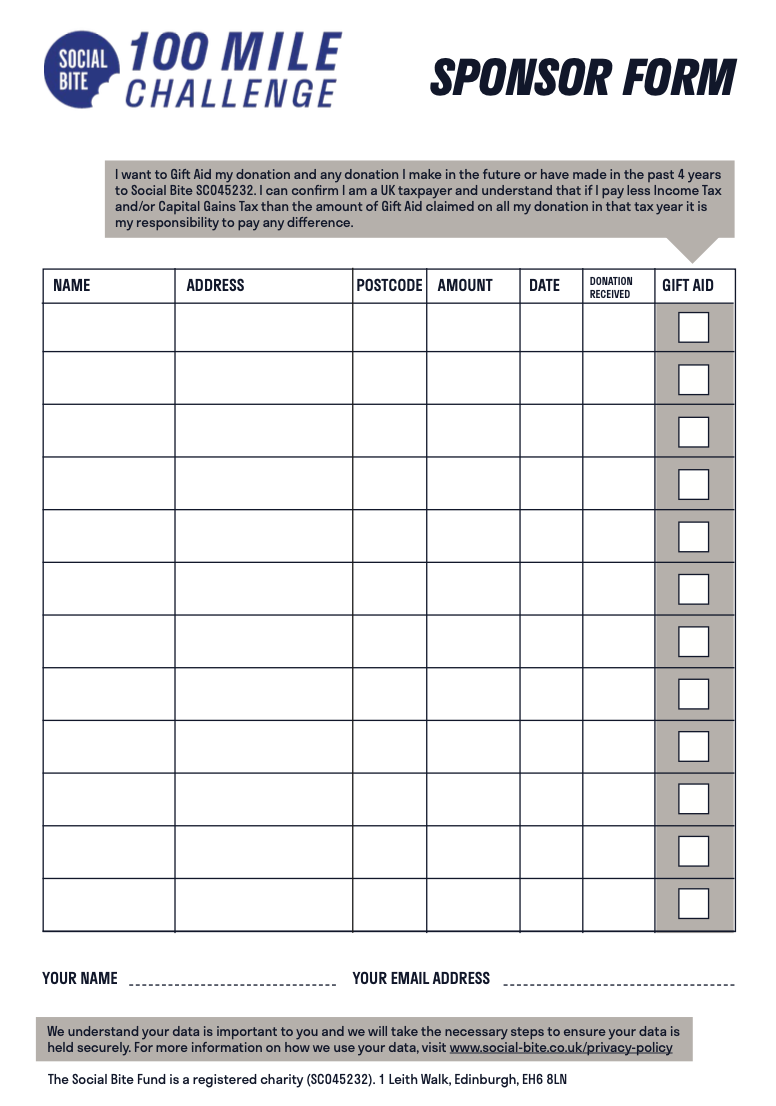 Challenge Sponsor Form - 100 Mile Challenge